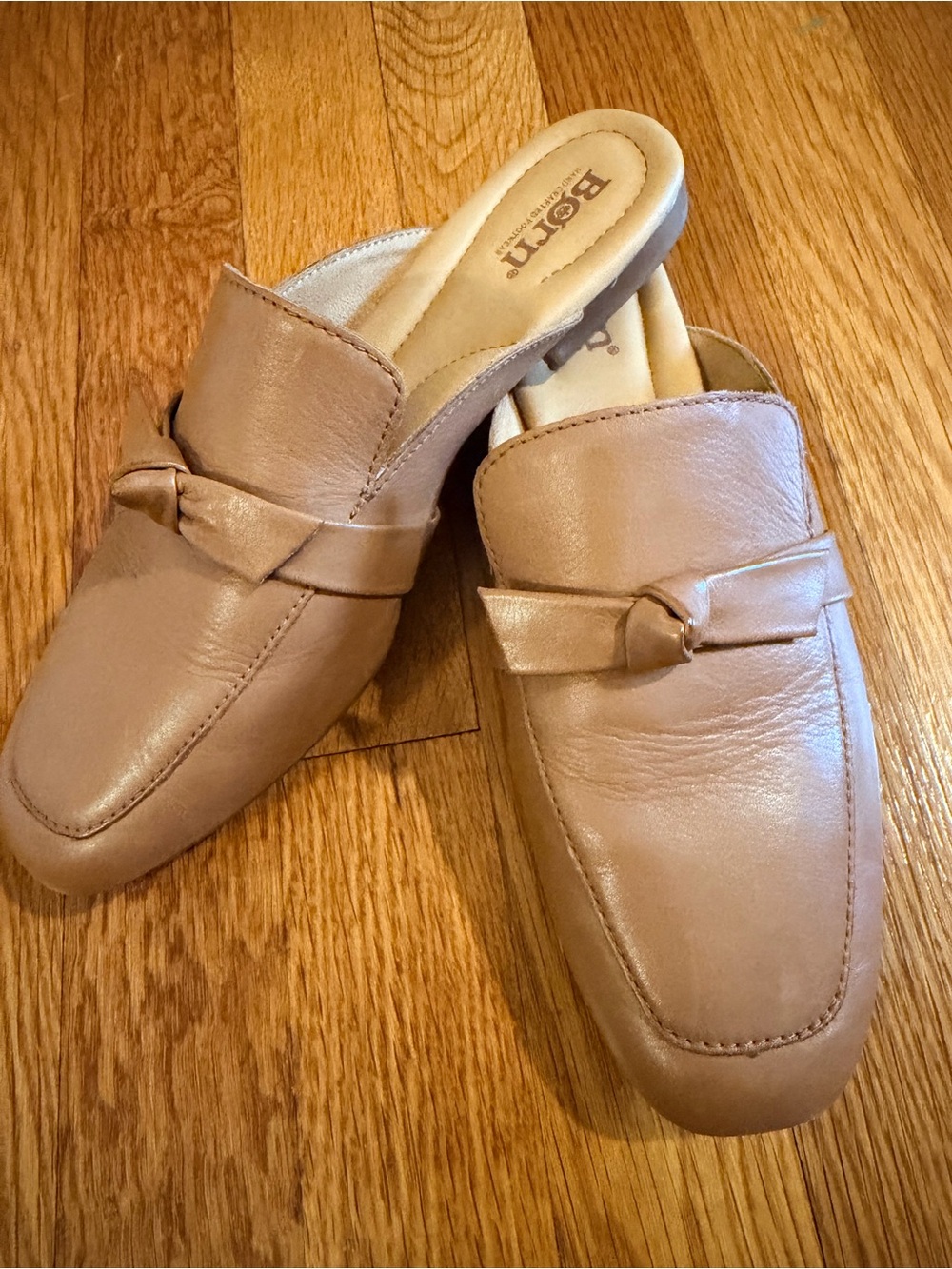 Born Women's Tan Leather Backless Mules with Knot Detail